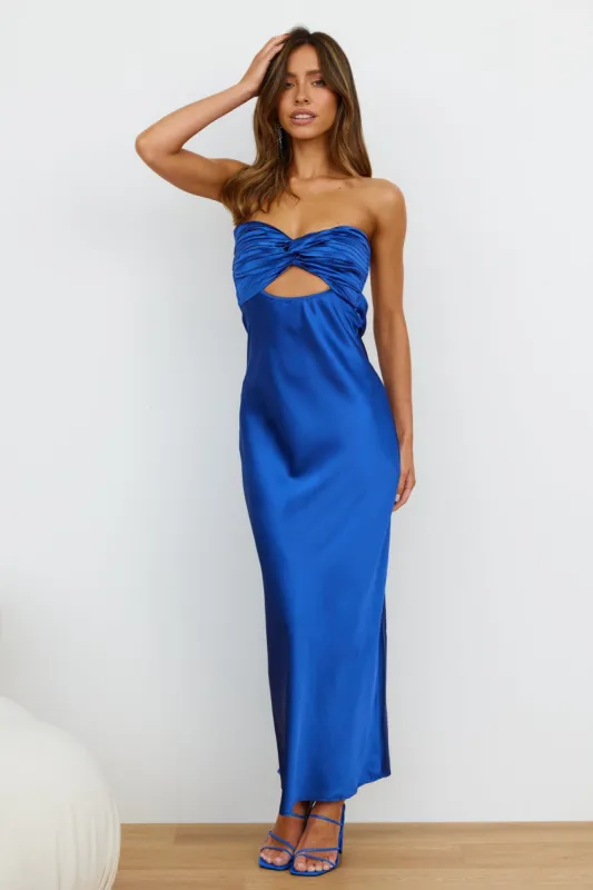 Curious Heart Satin Maxi Dress Royal Blue sold by Hello Molly