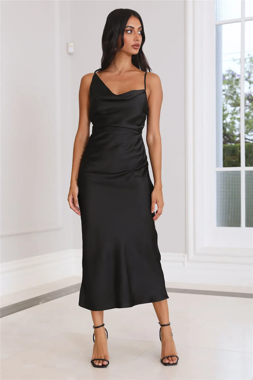 Silky Touch Satin Midi Dress Black sold by Hello Molly