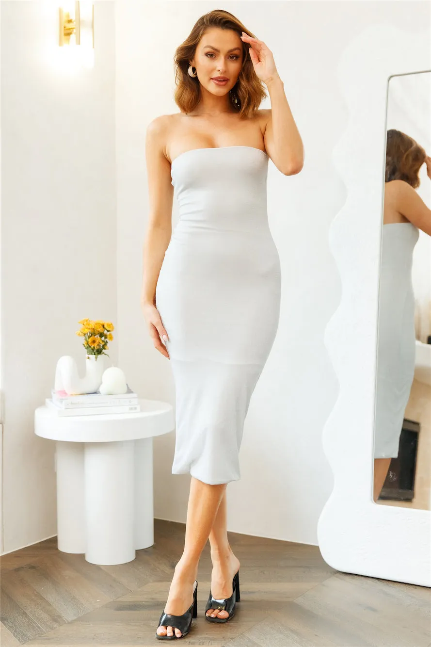 Diamonds In Your Eyes Midi Dress Silver Shimmer sold by Hello Molly product image thumbnail 5