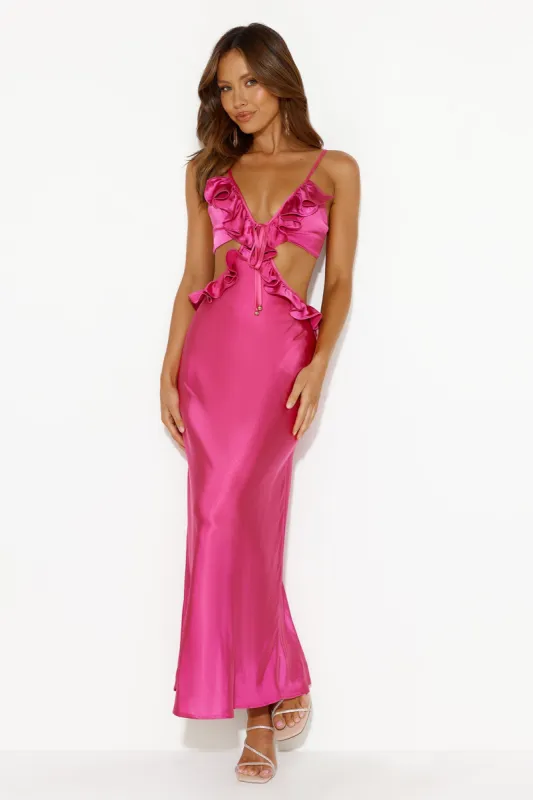 Impressed Satin Maxi Dress Hot Pink sold by Hello Molly