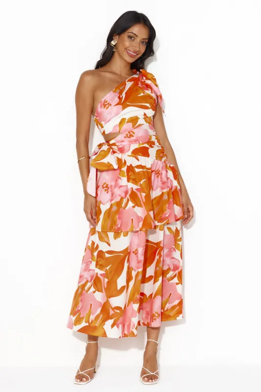 Party Of Vibrance One Shoulder Midi Dress Orange sold by Hello Molly