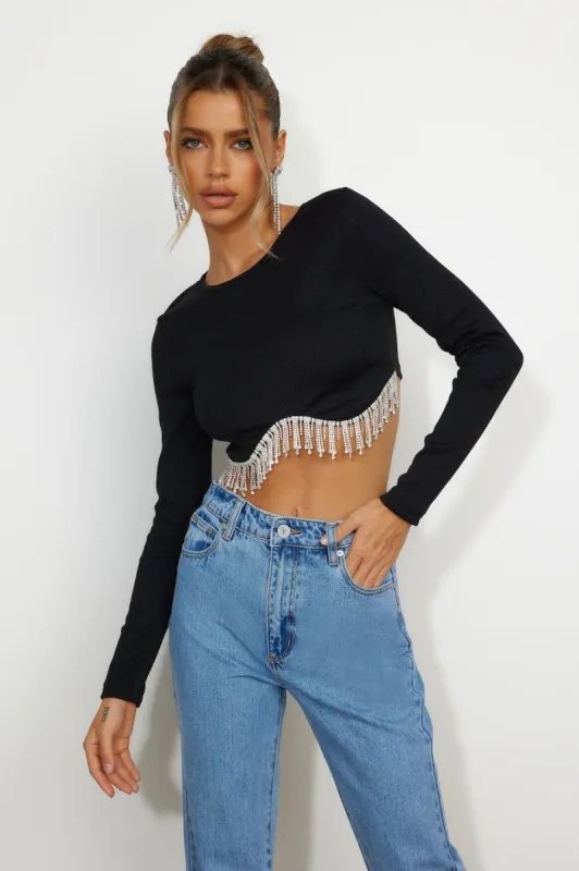 Little Sparkle Long Sleeve Top Black sold by Hello Molly