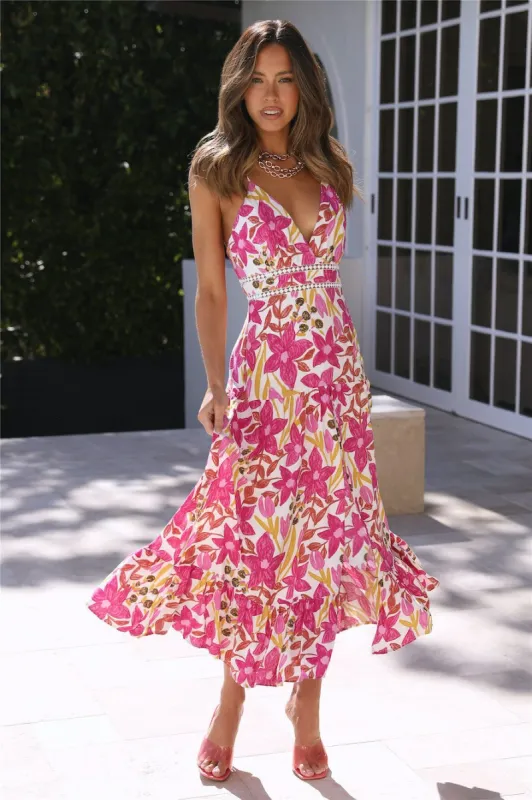 Beach Sunsets Midi Dress Fuchsia sold by Hello Molly