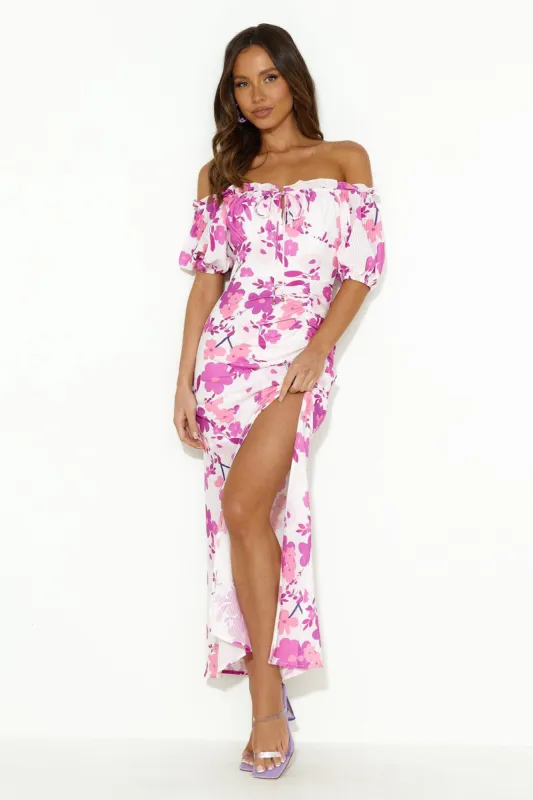 Sending Blooms Off Shoulder Maxi Dress Purple sold by Hello Molly