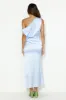 Elite Girl Off Shoulder Satin Maxi Dress Blue sold by Hello Molly