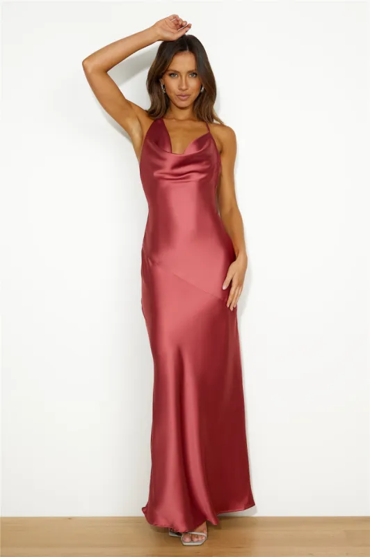 Wedding Season Satin Maxi Dress Rust sold by Hello Molly