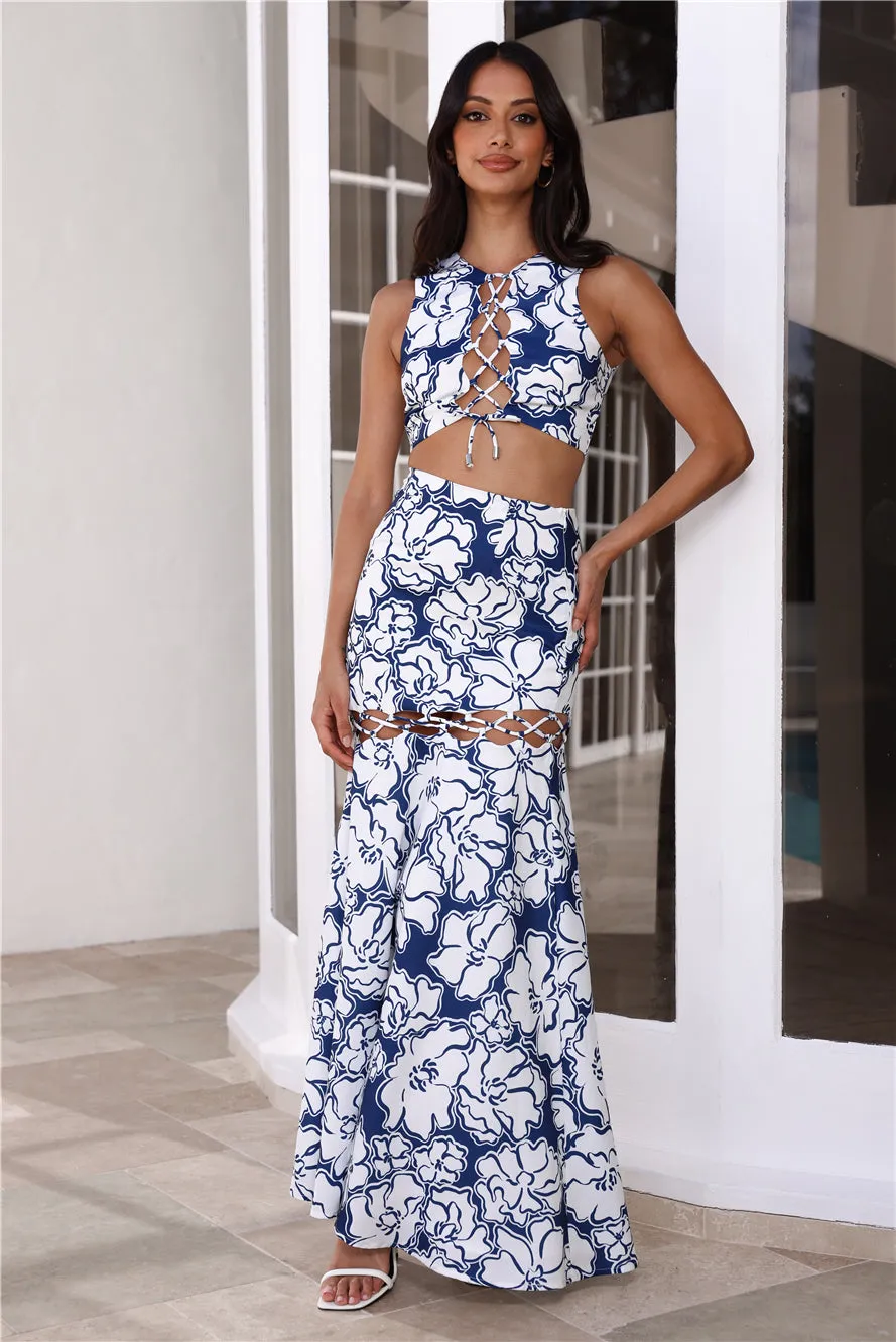 RUNAWAY Kelani Maxi Skirt Navy Floral sold by Hello Molly