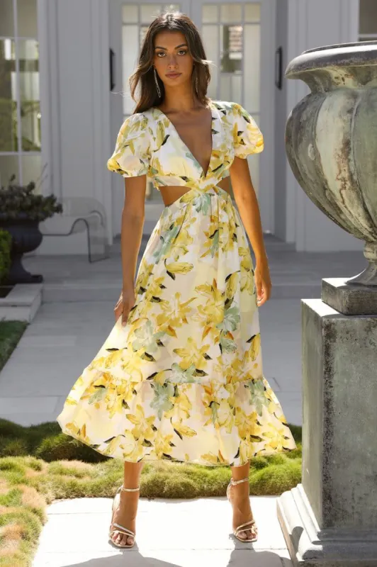 Feelin Florals Midi Dress Yellow sold by Hello Molly