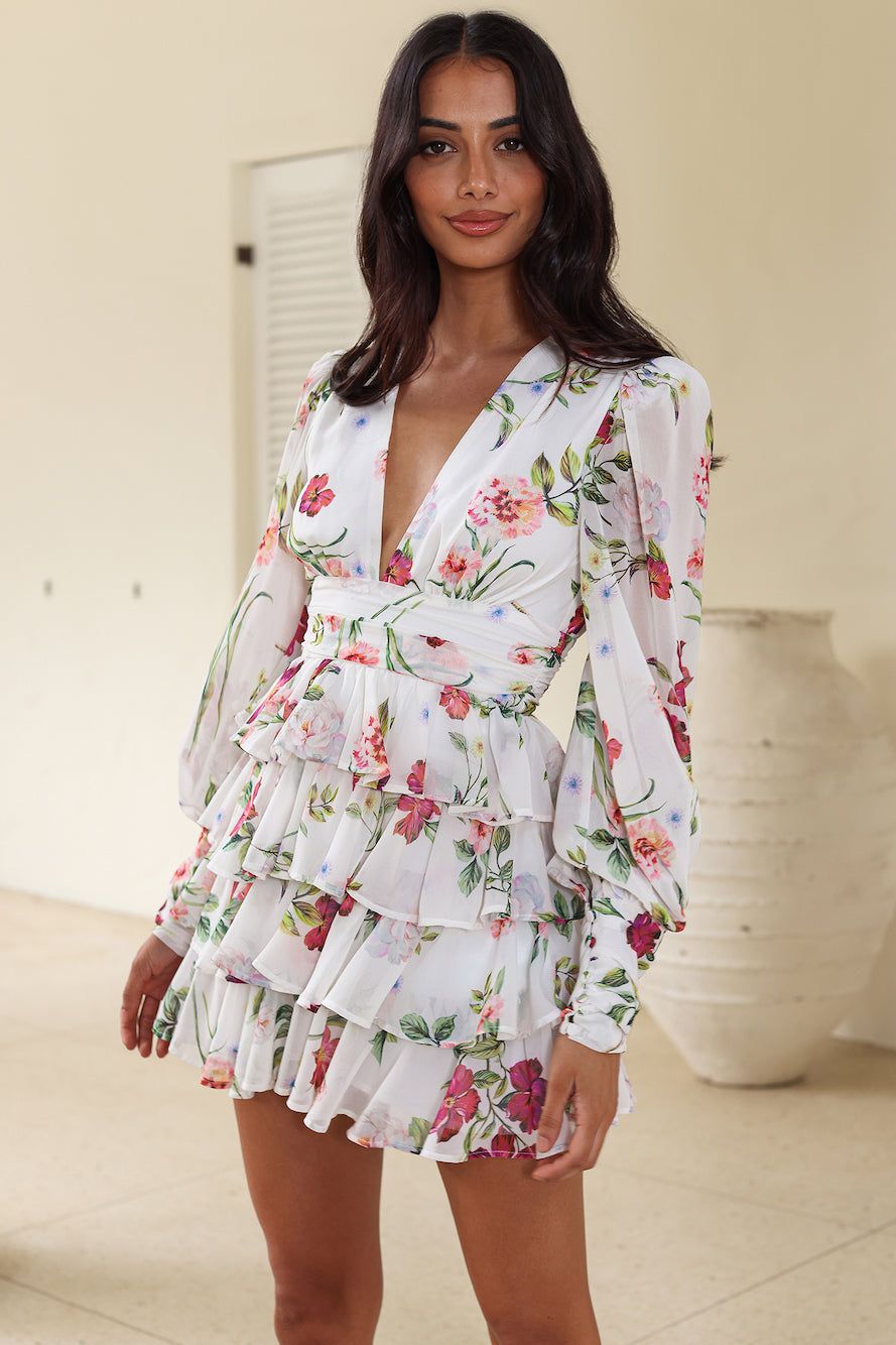 RUNAWAY Carlita Mini Dress Jaci Print White Floral sold by Hello Molly
