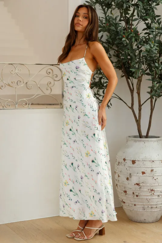 Brunch Now Satin Maxi Dress White sold by Hello Molly