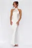 HELLO MOLLY The Cleo Halter Satin Maxi Dress Pearl sold by Hello Molly