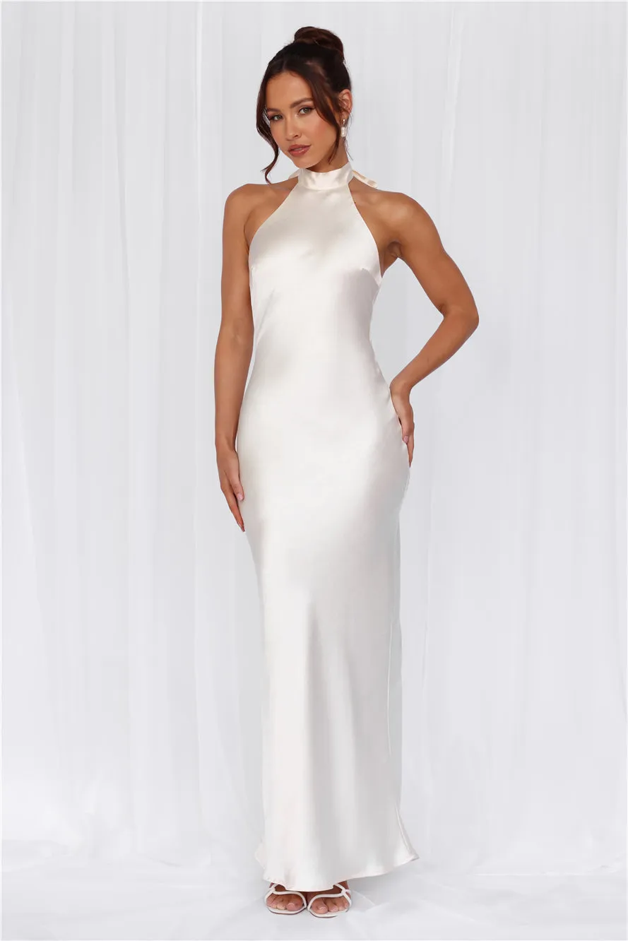 HELLO MOLLY The Cleo Halter Satin Maxi Dress Pearl sold by Hello Molly product image thumbnail 4