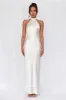 HELLO MOLLY The Cleo Halter Satin Maxi Dress Pearl sold by Hello Molly