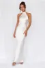 HELLO MOLLY The Cleo Halter Satin Maxi Dress Pearl sold by Hello Molly