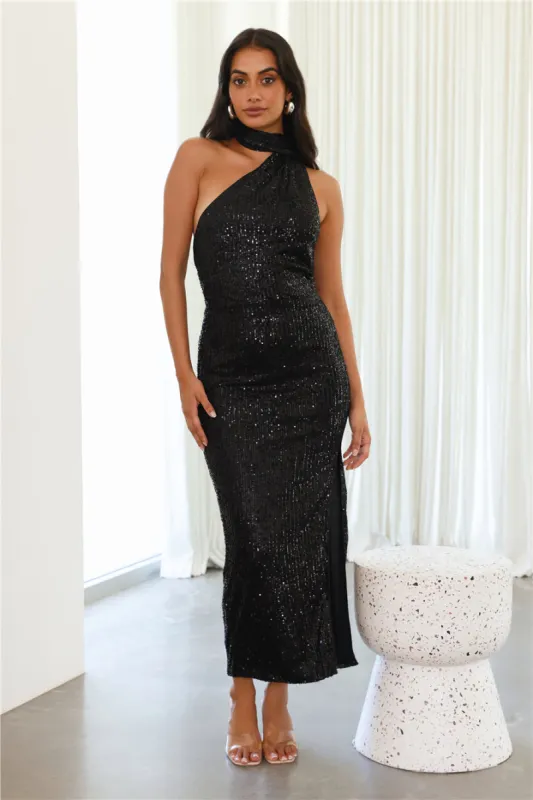 All Eyes On Her Sequin Midi Dress Black sold by Hello Molly