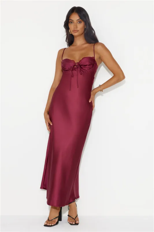 Winery Wedding Satin Maxi Dress Wine sold by Hello Molly