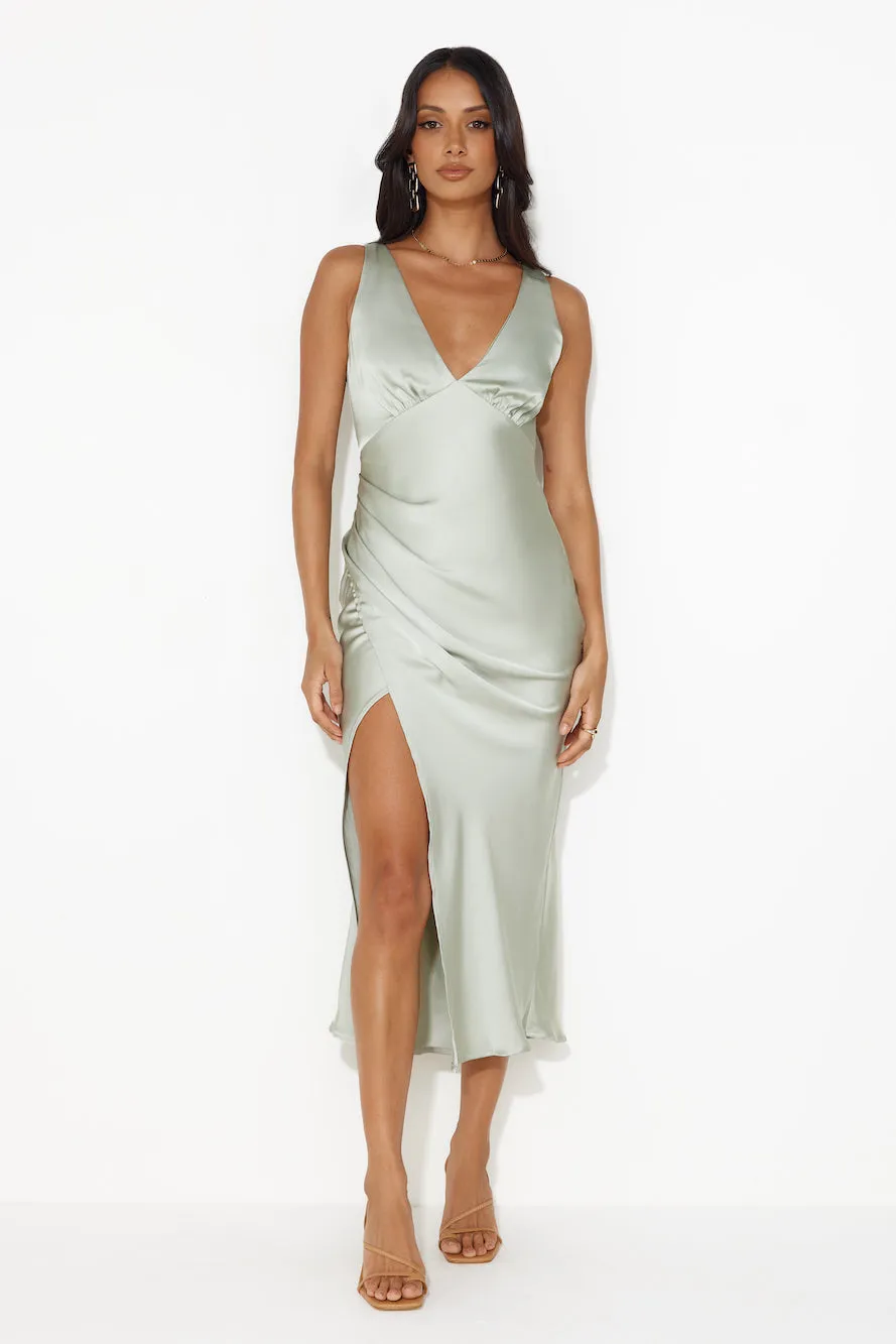 Accepting You Satin Midi Dress Sage sold by Hello Molly