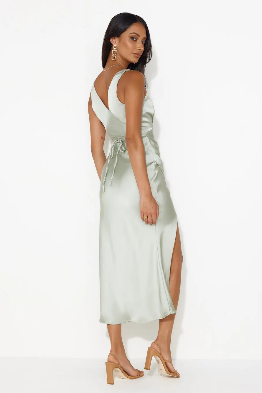 Accepting You Satin Midi Dress Sage sold by Hello Molly product image thumbnail 4