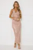 Sparkle To Success Halter Maxi Dress Rose Gold sold by Hello Molly