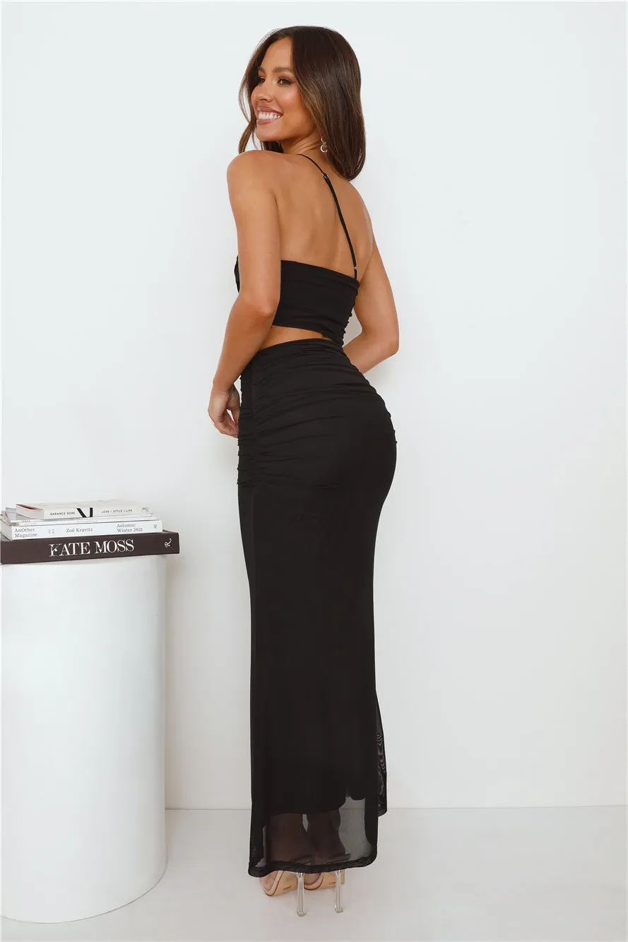 Another Party One Shoulder Mesh Maxi Dress Black sold by Hello Molly product image thumbnail 4