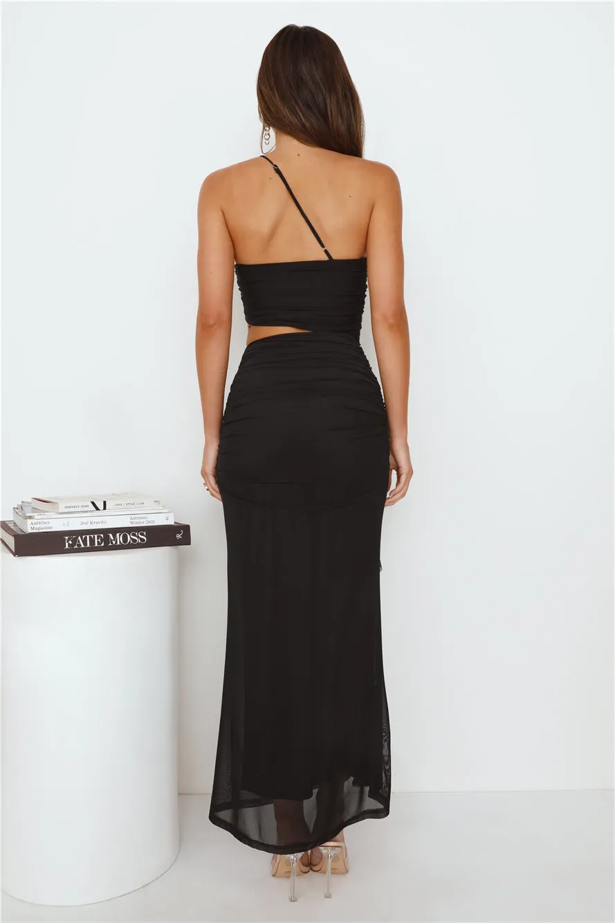 Another Party One Shoulder Mesh Maxi Dress Black sold by Hello Molly product image thumbnail 5