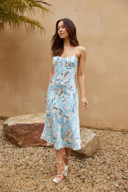 Confidence Blossom Midi Dress Blue sold by Hello Molly