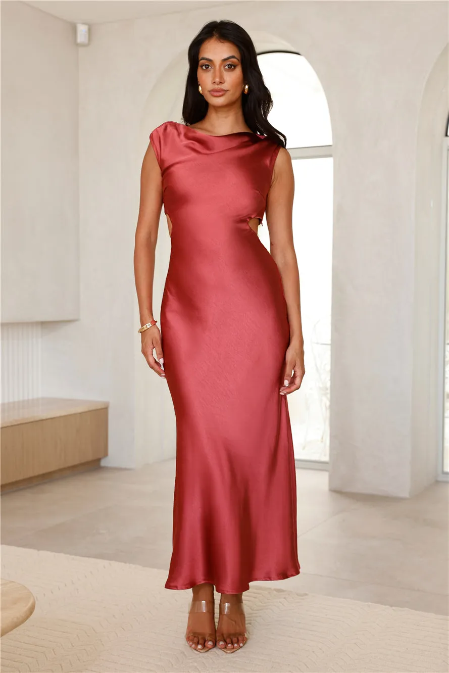 Luxe Destinations Satin Maxi Dress Rust sold by Hello Molly