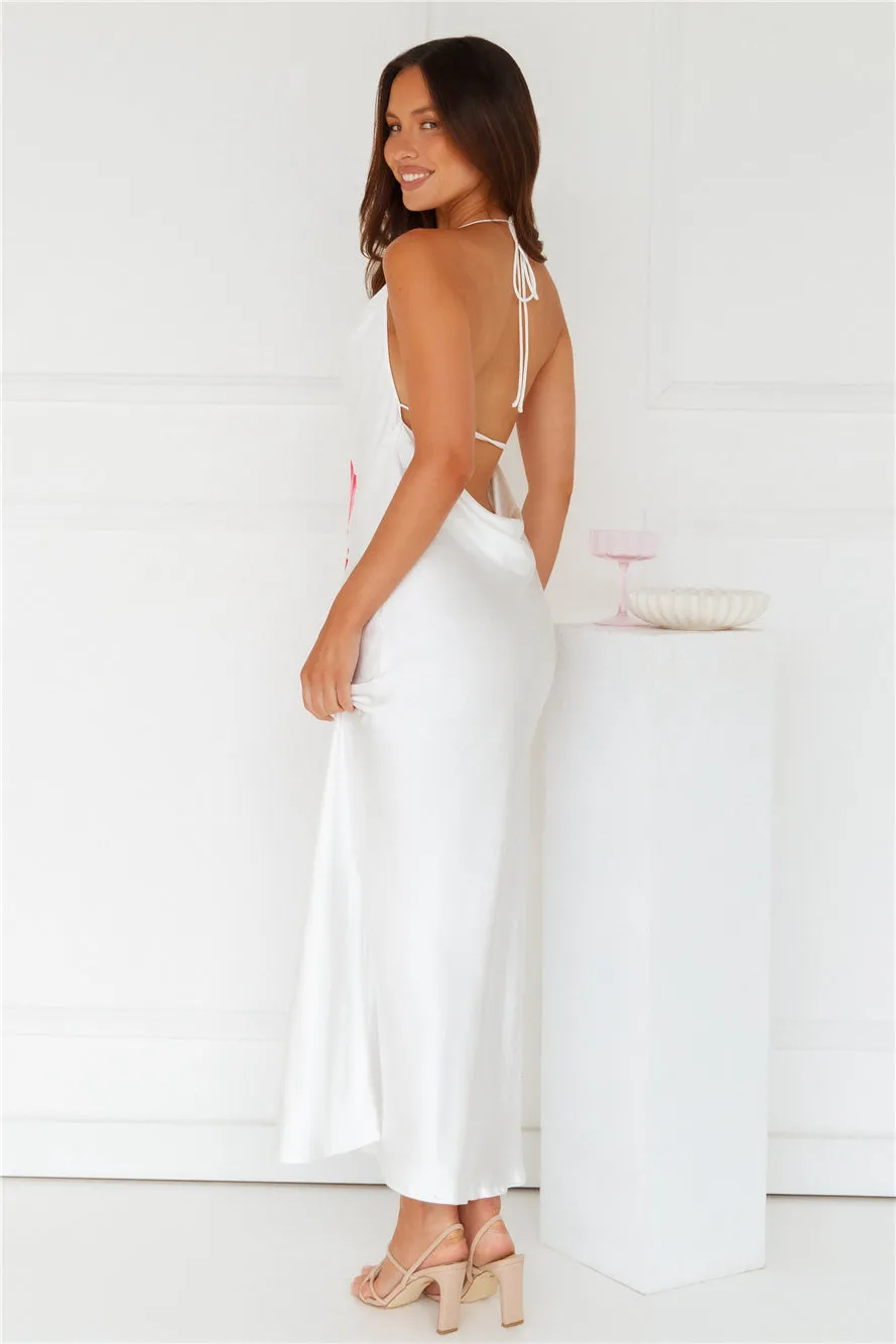 Rebellious Rose Halter Satin Maxi Dress White sold by Hello Molly product image thumbnail 5