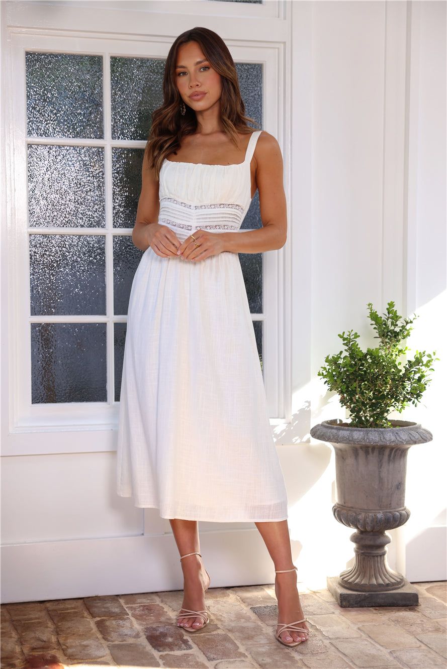Summertime Romance Linen Midi Dress White sold by Hello Molly