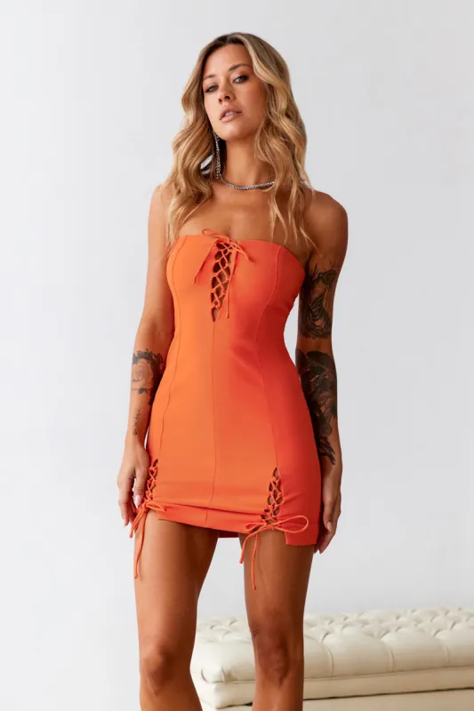 HELLO MOLLY Calabasas Mini Bodycon Dress Tangerine sold by Hello Molly