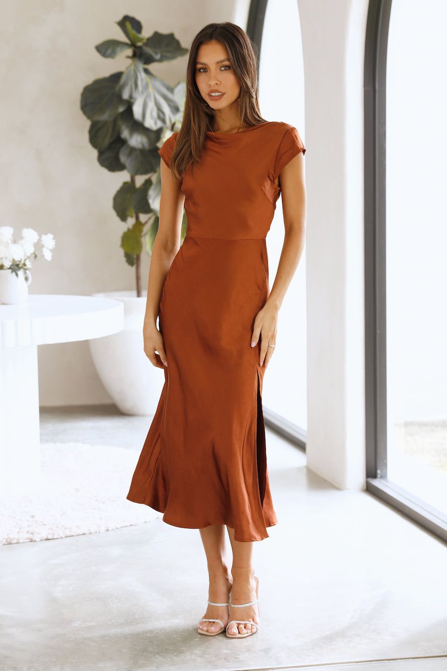 Get In Formation Satin Midi Dress Brown sold by Hello Molly product image thumbnail 4