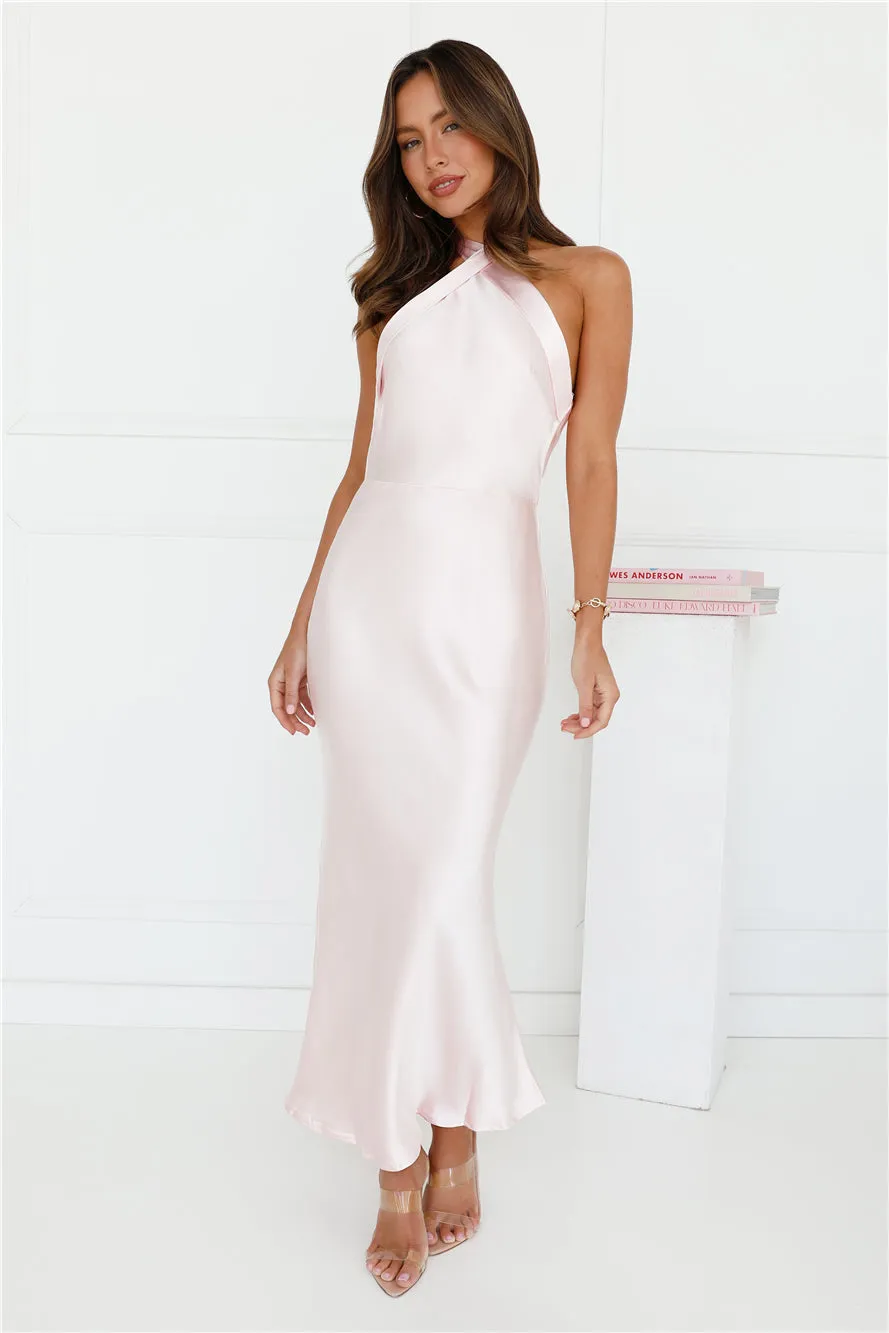 Majestic Girl Halter Satin Maxi Dress Pink sold by Hello Molly