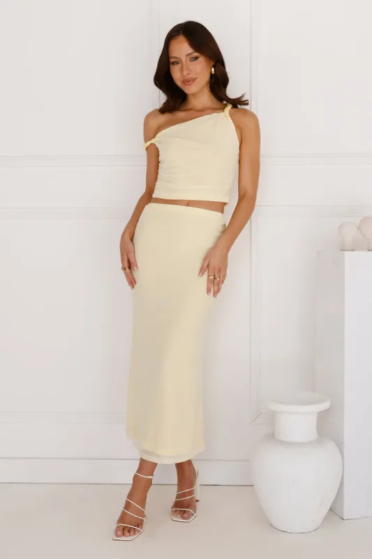 Downtown Dreamscape Mesh Midi Skirt Yellow sold by Hello Molly