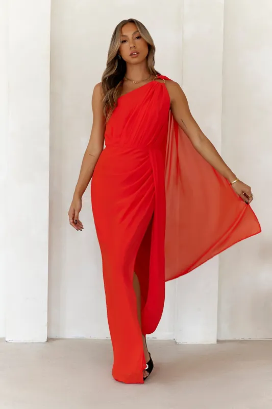Set Alight One Shoulder Maxi Dress Red sold by Hello Molly