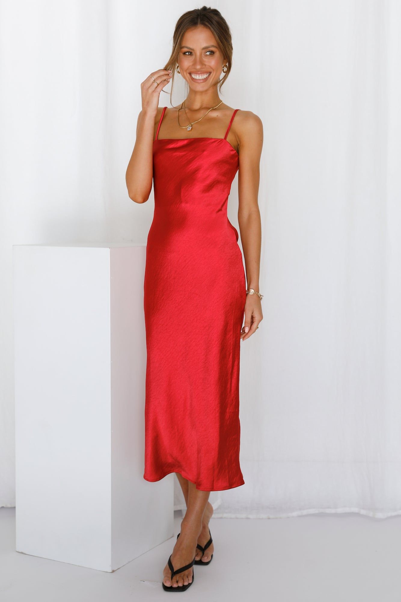 Two Worlds Apart Midi Dress Red sold by Hello Molly