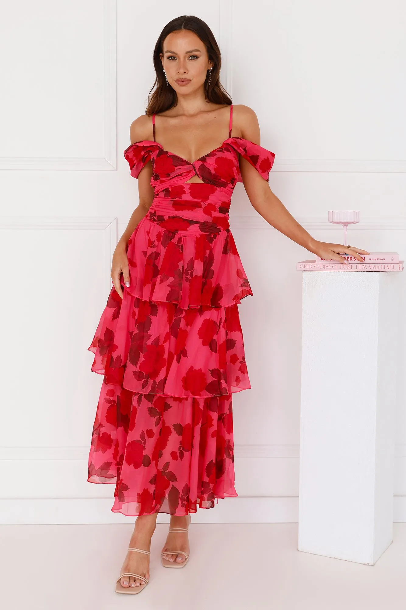 Whimsical Wonders Off Shoulder Midi Dress Pink sold by Hello Molly