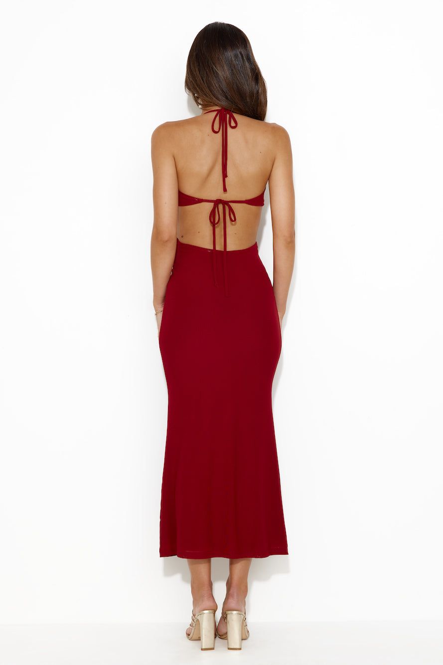 Girl Is Snatched Mesh Halter Maxi Dress Burgundy sold by Hello Molly product image thumbnail 5