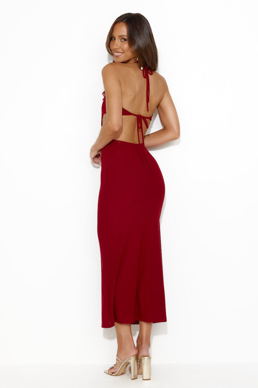 Girl Is Snatched Mesh Halter Maxi Dress Burgundy sold by Hello Molly product image thumbnail 4