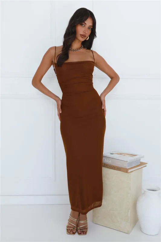 Personal Stylist Mesh Maxi Dress Chocolate sold by Hello Molly