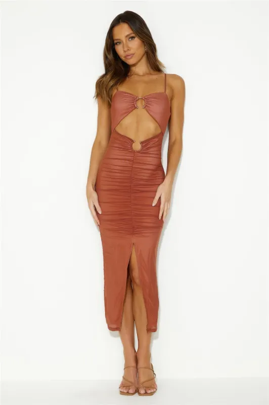Destiny Compass Midi Dress Brown sold by Hello Molly