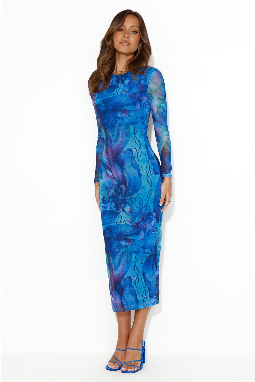 Sleek Movement Mesh Midi Dress Blue sold by Hello Molly product image thumbnail 3