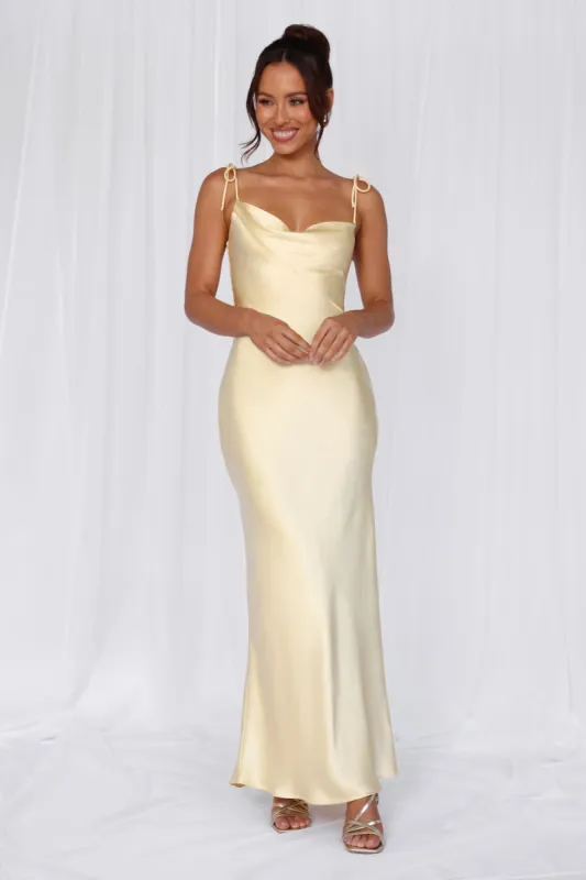 HELLO MOLLY The Penelope Cowl Satin Maxi Dress Yellow sold by Hello Molly