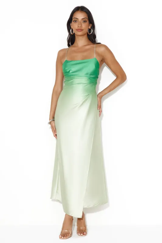 Forest Pixie Satin Midi Dress Green sold by Hello Molly