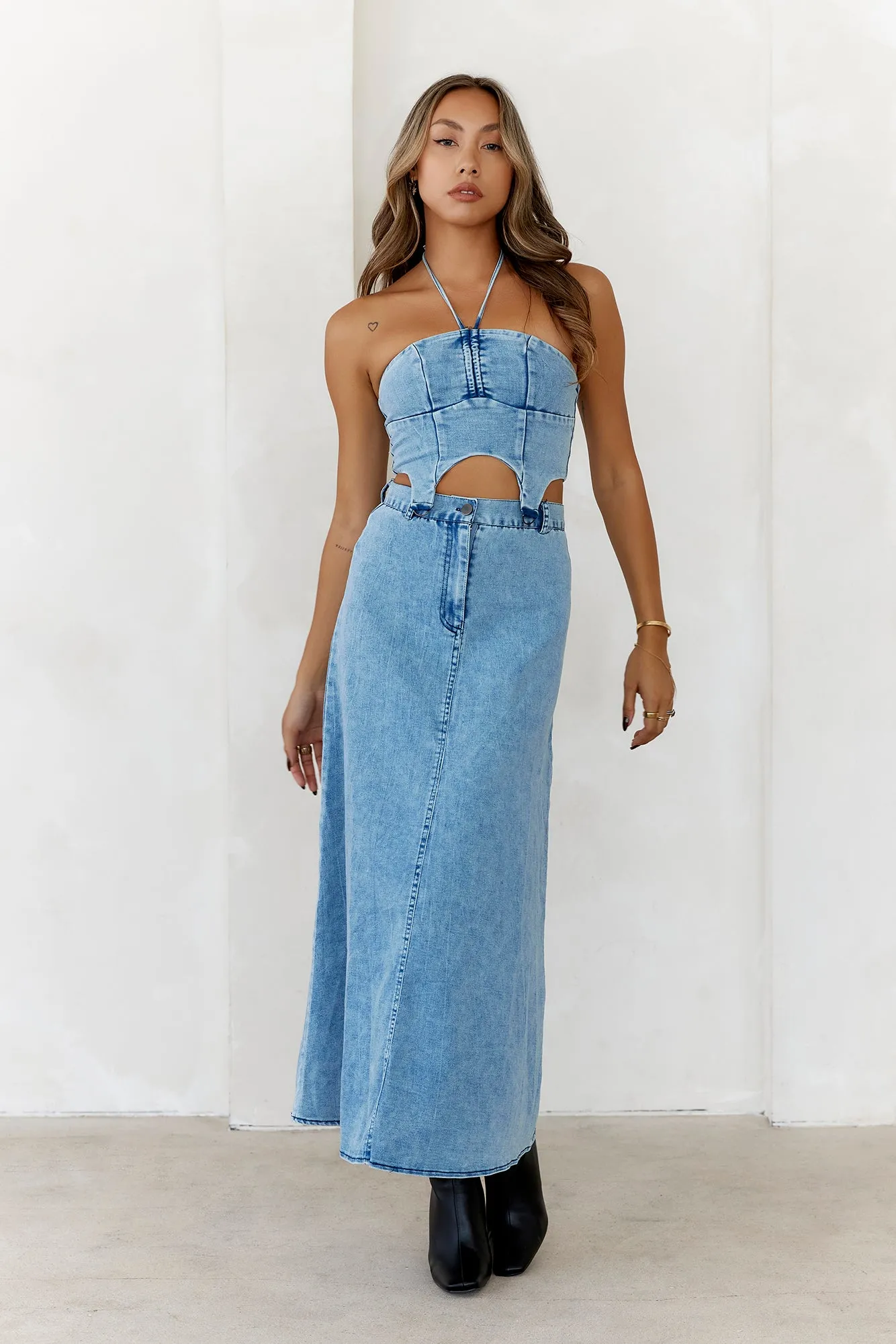 High-Definition Style Midi Skirt Denim sold by Hello Molly