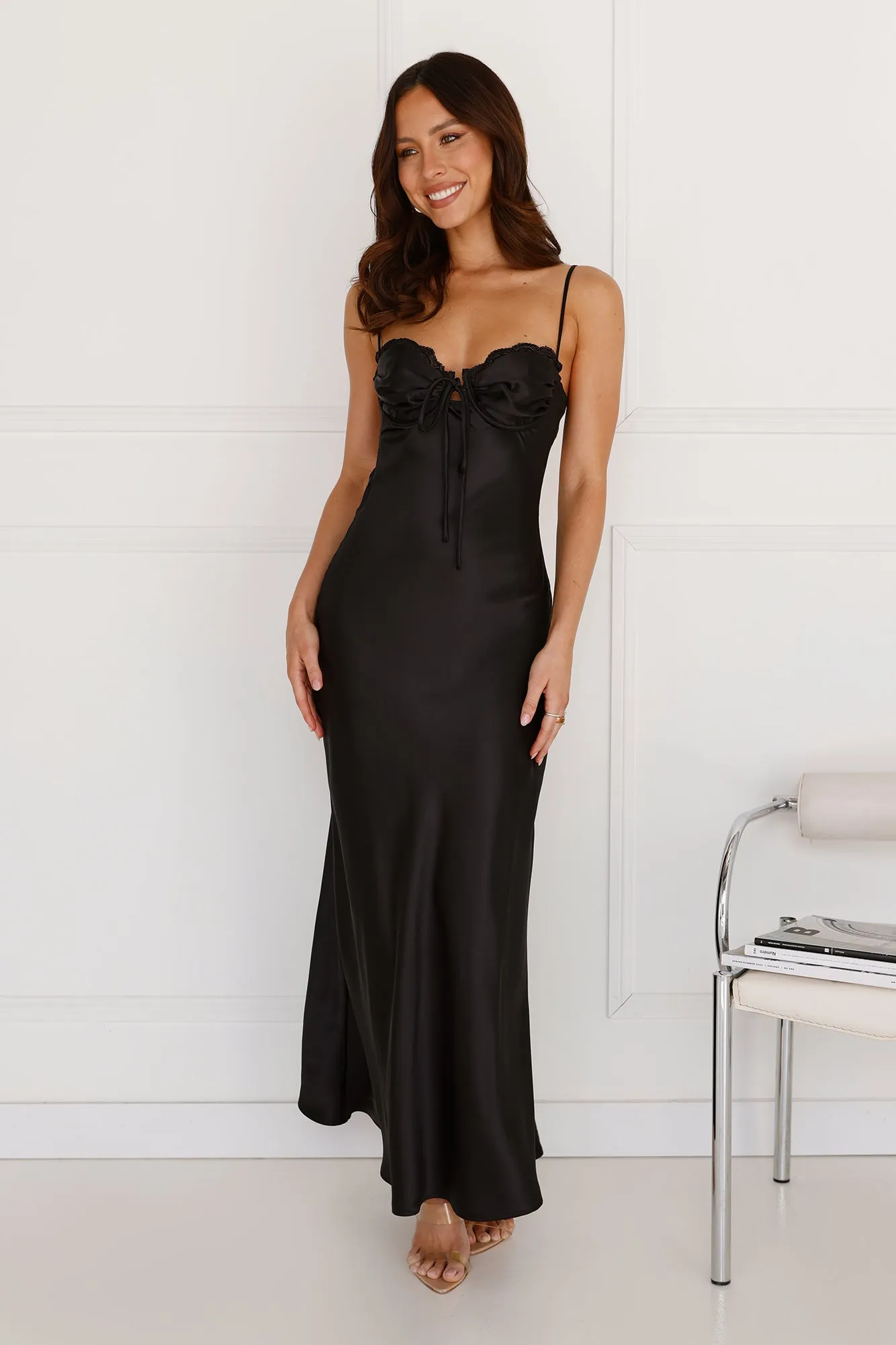 Winery Wedding Satin Maxi Dress Black sold by Hello Molly product image thumbnail 3