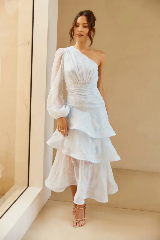 Stellar City One Shoulder Midi Dress Blue sold by Hello Molly