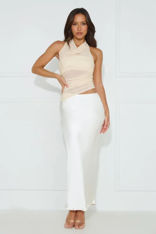 Popping Bottles Satin Mesh Halter Maxi Dress Champagne sold by Hello Molly
