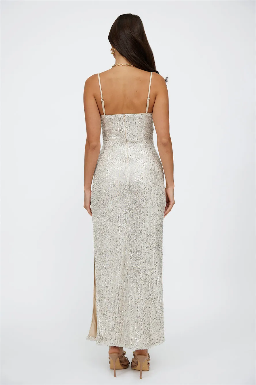 Disco Dancing Maxi Dress Beige Sequin sold by Hello Molly product image thumbnail 4