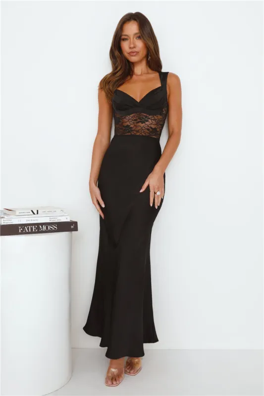 Going Out To Party Satin Maxi Dress Black sold by Hello Molly