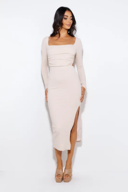 Rooftop Bars Ribbed Midi Dress Beige sold by Hello Molly